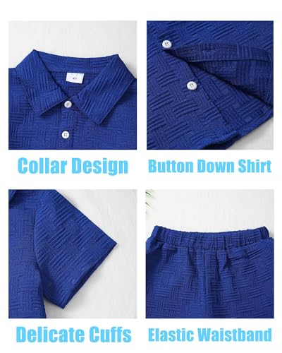 Image of Toddler Boy Clothes Little Kids Summer Outfits Short Sleeve Button Down Shirt Top Shorts Set 2 PCS Boy's Clothing