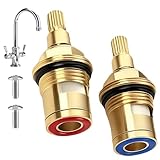 Mixer Tap Cartridge Replacement 1/4 Turn, 20‑Spline Brass & Ceramic Disc Tap Valve with Washers for Mixer Taps, Glands Seals Repair Kit for Bathroom Kitchen (Hot & Cold)