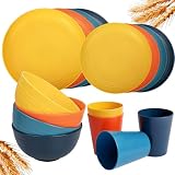 Rubtlamp Wheat Straw Dinnerware Set, 16Pcs Unbreakable Plates And Bowls Sets of 4, Plastic Plates Set Reusable...