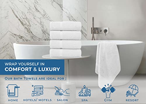 Image of DAN RIVER Bath Towels Set of 4, 27 x 54 Inches, 100% Cotton, Larger & Lighter Weight, Quicker to Dry, Super Soft and Absorbent, Ideal White Towels for Daily Use