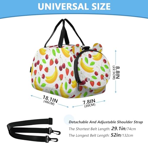 Strawberry Cherry Leaf White Kids Travel Duffel Bag for Boys Girls Overnight Weekend Tote Bag with Shoes Compartment for Sleepover Trip Beach3