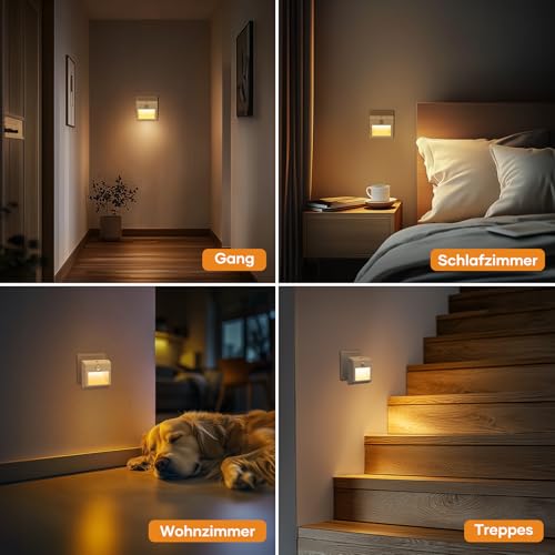 2 Stück Nachtlicht Steckdose, LED Nachtlicht mit Bewegungssensor und Dämmerungssensor, Helligkeit Dimmbare, Auto/Ein/Aus Modi, Warmweiß Steckdosenlicht für Flur, Treppe, Schlafzimmer,Gang, Küche