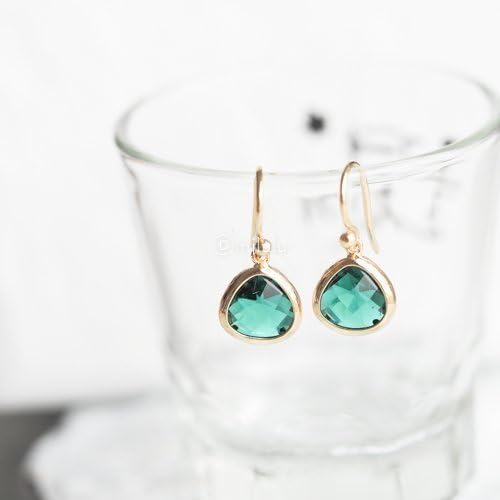 Dainty Simulated Green Emerald Dangle Earrings, 14k Gold-Plated Hypoallergenic, Lightweight Crystal Drops, Minimalist May Birthstone Jewelry by MJLULU - Image 3
