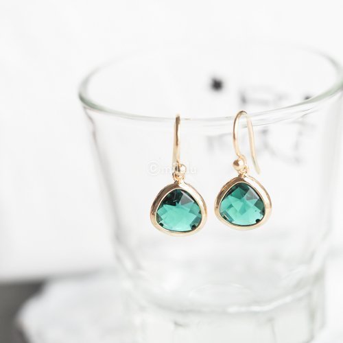 Dainty Simulated Green Emerald Dangle Earrings, 14k Gold-Plated Hypoallergenic, Lightweight Crystal Drops, Minimalist May Birthstone Jewelry by MJLULU3