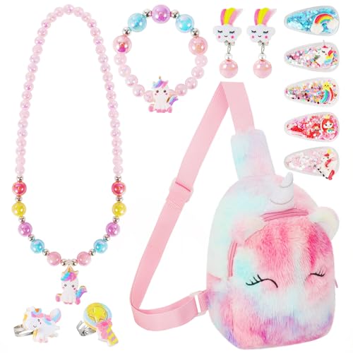 KSJEHW Bijoux Enfants Filles Unicorn Sac à Main Collier