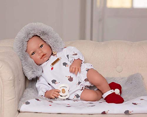 Guca Dolls  Doll Baby Matthew 38 cm with White Romper, Hair Blanket with Red Reborn Shoes, Multicolor (903)