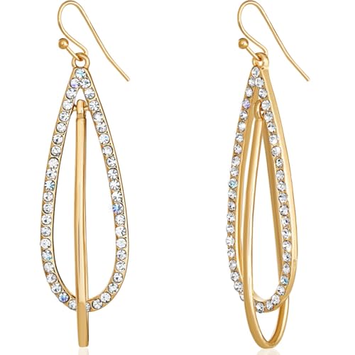 Simulated Diamond Teardrop Dangle Earrings for Women - Cubic Zirconia Crystal Long Dangling Earrings