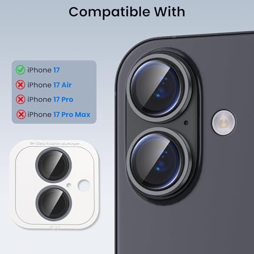 Image of Lensarmor Compatible With Black iPhone 17 Camera Lens Protector - 9H Tempered Glass, Premium iPhone 17 Lens Cover, Scratch Resistant, Flash-Friendly Camera Protector