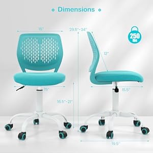 Giantex Kids Desk Chair, Adjustable Children Study Chair, Swivel Chair Armless Mesh Task Student Chair, Child Desk Chair with Adjustable Height & Lumbar Support Computer Chair, Turquoise Giantex Kids Desk Chair Adjustable Children Study Chair Swivel Chair Armless Mesh Task Student Chair Child Desk Chair with Adjustable Height Lumbar Support Computer Chair Turquoise