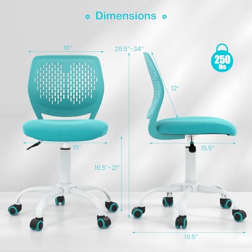 Giantex-Kids-Desk-Chair-Adjustable-Children-Study-Chair-Swivel-Chair-Armless-Mesh-Task-Student-Chair-Child-Desk-Chair-with-Adjustable-Height-Lumbar-Support-Computer-Chair-Turquoise Giantex Kids Desk Chair Adjustable Children Study Chair Swivel Chair Armless Mesh Task Student Chair Child Desk Chair with Adjustable Height Lumbar Support Computer Chair Turquoise