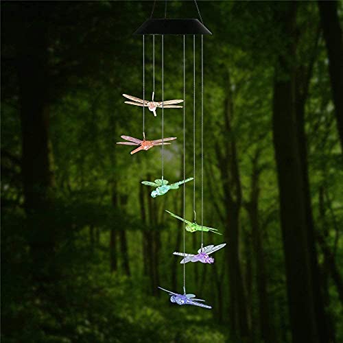 Carillon éolien solaire LED lampe de jardin étanche spirale à changement de couleur carillon éolien décoratif extérieur romantique pour patio, cour jardin avec un crochet (libellule) Cover