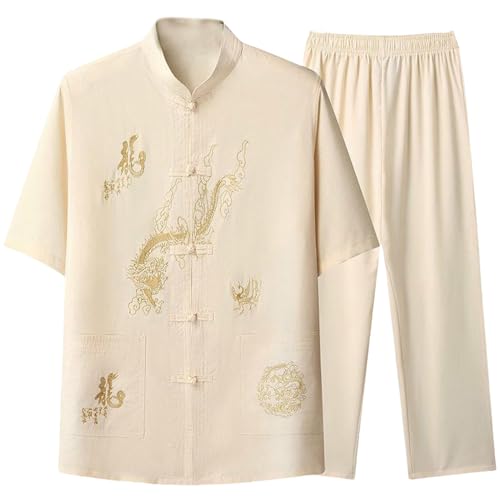 Ensemble tang pour homme en chanvre d'été style chinois à manches courtes
