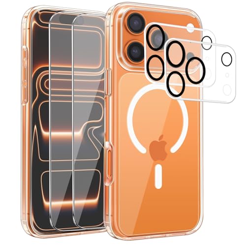 #rémunéré #Amazon<br>Coque Magn?tique pour iPhone 17 Pro avec 2 Pi?ces Verre Tremp? Protection ?cran + 2 Protections pour cam?ras Anti-Rayures Anti-D?rapante Etui de Transparent TPU Protection