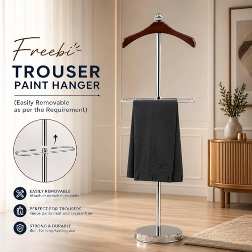 Image of LOCOMOTO Stainless Steel Coat Stand | Heavy Duty Garment Hanger Stand Rack | Cloth Stand for Office, Home, Showroom & Boutique | Rust Proof Durable Coat Hanger Stand (WOODEN HANGER)