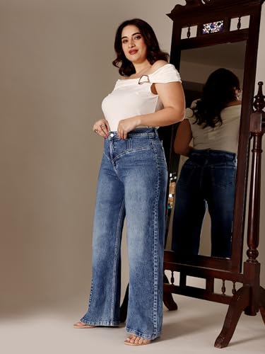 Image of Miss Chase A+ Women's Wide-Leg High Rise Regular-Length Stretchable Denim Jeans