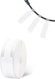 D11 Cable Label Maker Tape Waterproof Strong Stickiness, Vetbuosa White 1 Roll 65 Pieces 12.5mm*109mm Thermal Printing Cable Label Tapes for Cables, Kitchen, Office, School