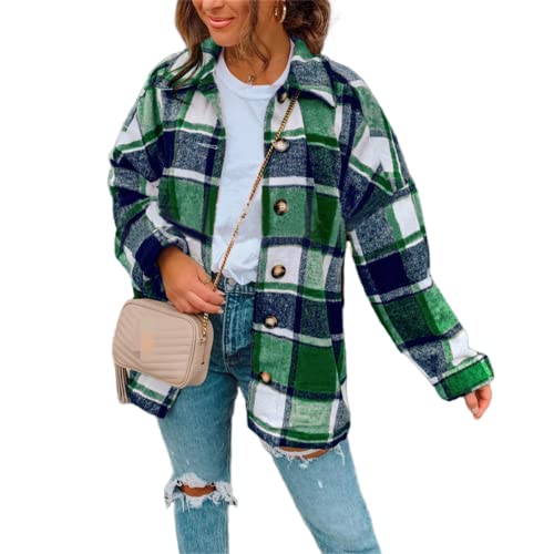 Flannel Shirt Women Plaid Flannel Shacket Jacket Womens Fall Shirts Long Sleeve Oversized Button Down Jackets Blouse
