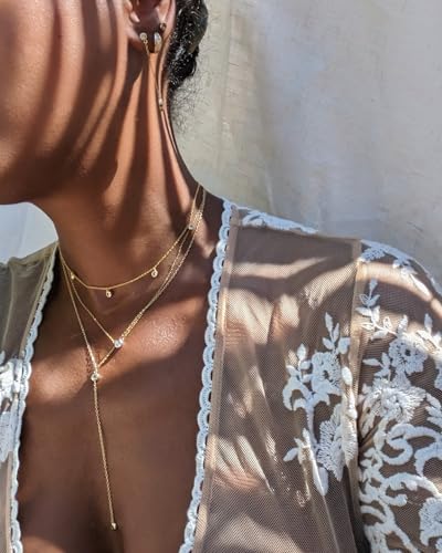 14k Gold Dainty CZ Choker Necklace for Women, Handmade Sterling Silver Bezel Diamond Necklace, 14 to 16 inch adjustable length (yellow-gold-and-sterling-silver)4