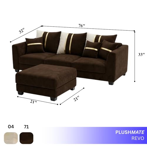 Image of Vero 4 Seater L Shape Sofa Set with Movable Ottoman | Flexible Left or Right Layout | Luxury Velvet Suede Fabric | Modern Living Room Sofa | Dark Brown