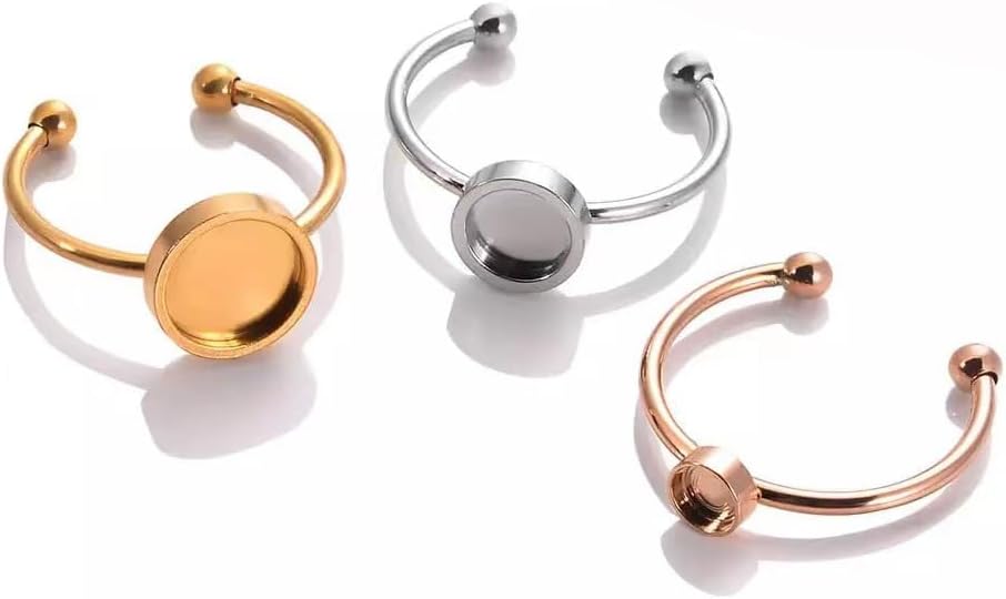 20pcs Open Bezel Cup Ring Blank, Round Cabochon Settings 4-12mm, Adjustable Bezel Ring Base Setting, 18K Real Gold Plated Stainless Steel Blank Tray (Gold 4mm)