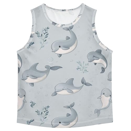 Cute Dolphin Silver Children Performance Tank Top Sleeveless Casual Vest Tees Active Tees for Running Sports Beach 3T