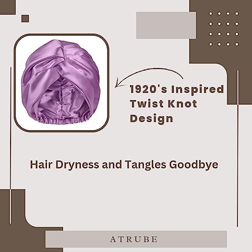 Image of Silk Satin Hair Bonnet Reversible Sleep Cap with Adjustable tie Band Head wrap Women Scrunchies Satin Wrap Silk Bonnet for Hair (Purple) (Head Circumference - 21 inch ~ 23 inch)