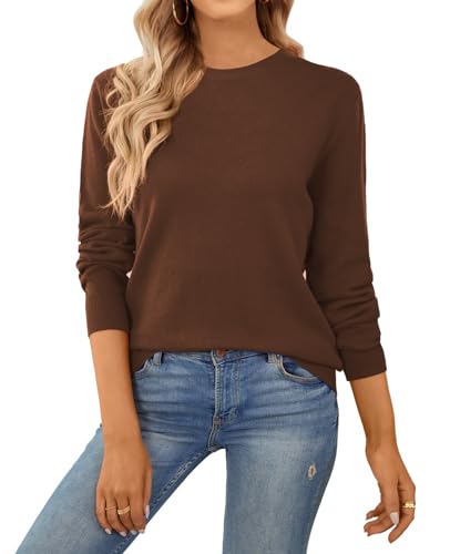Image of QUALFORT Women's 100% Cotton Sweater, Basic Lightweight Long Sleeve Pullover