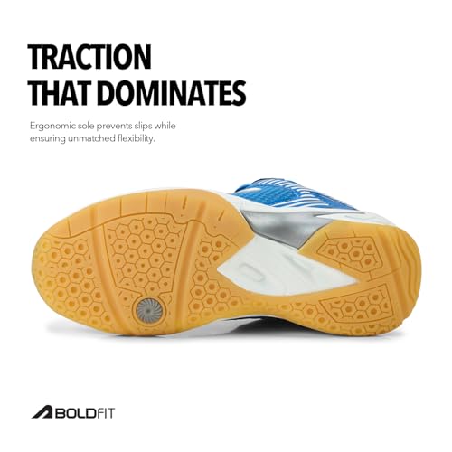 Boldfit Badminton Shoes for Man Lightweight Non Marking Shoes for Badminton Breathable Anti Skid Shoe for Man Shuttle Non Marking Indoor Shoe for Pickleball, Tennis, Padel