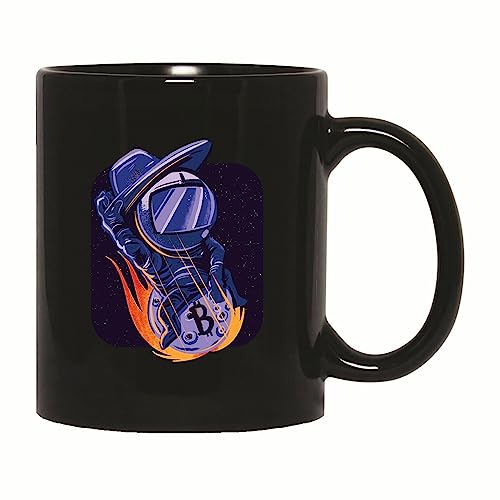 Bitcoin Astronaut Gift for Crypto Fans Cowboy Riding Comet 11oz 15oz Black Coffee Mug