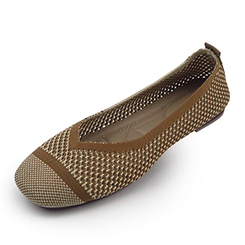 Image of RVROVIC Women's Square Toe Knit Flats Shoes Casual Slip on Ballet Flats Comfortable Shoes for Women
