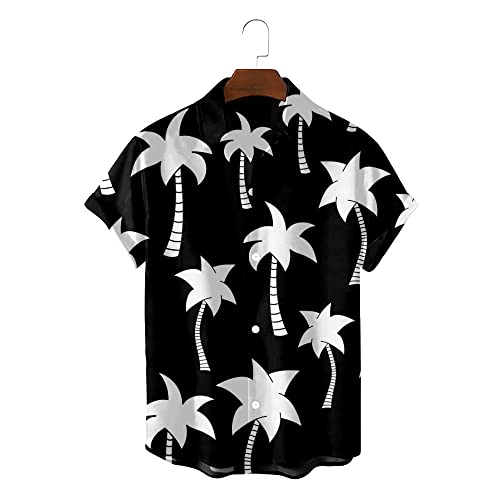 Chemise à manches courtes pour hommes avec imprimé mode chic de cocotier noir original