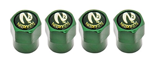 Set of 4 Nitrogen N2 Green Aluminum Tire Stem Valve Caps