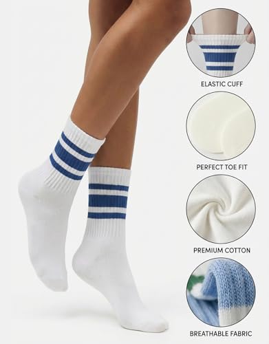 Image of 3 Pairs Women Striped Tube Socks Fun Novelty Cute Crew Socks Retro Sport Mid-Calf Socks for Women Grils