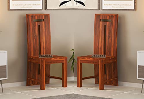 Image of T-Poster Wooden Dining Chairs Set of 2 for Kitchen & Dining Room, Two Seats, Solid Sheesham Wood, Honey Finish