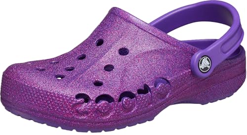 Crocs Unisex-Adult Baya Graphic Clog, Glitter Neon Purple, 6 Women/4 Men