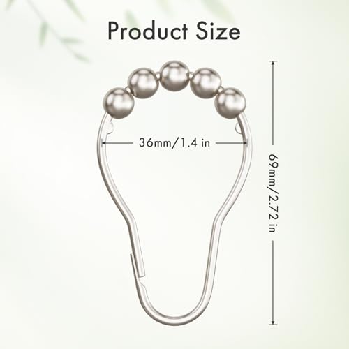 Image of Amazer Shower Curtain Hooks Rings, Anti-Rust Metal Double Glide Shower Hooks for Bathroom Shower Rods Curtains-Set of 12-Matte Nickel