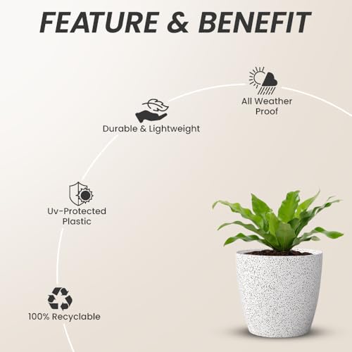Image of YUCCABE ITALIA SHERA Stella 5 Inch Plastic Plant Pot for Home Decor Indoor Plant Pots for Living Room Plastic Flower Pot for Garden (Marble White, 6 INCH - 2 Pcs)