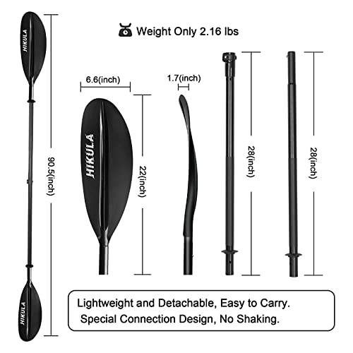 HIKULA Kayak Paddle 4 Pieces Aluminum Shaft and PP Blade Floating 86.6in/220cm, 90.5inch/230cm Lightweight Oars