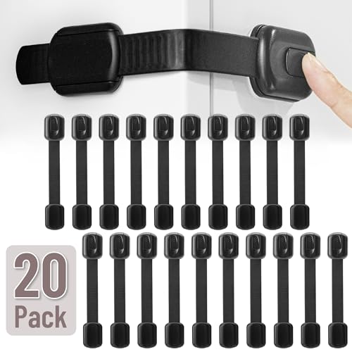 Image of Bates- Child Safety Strap Locks, 20 Pack, Black, Baby Cabinet Locks with Adjustable Strap Length
