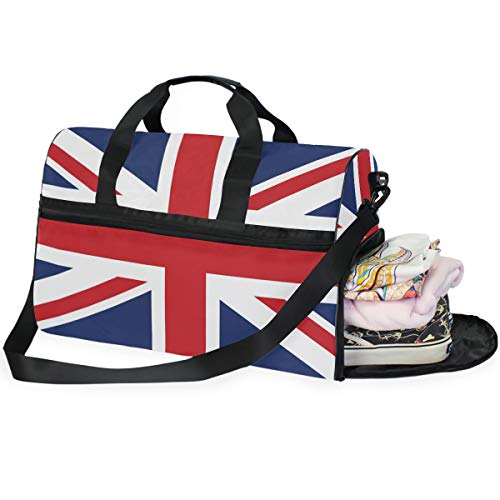 KUWT British Flag Union Jack Travel Duffel Bag for Women Men Sport Gym Bag with Shoes Compartment Overnight Weekend Bag