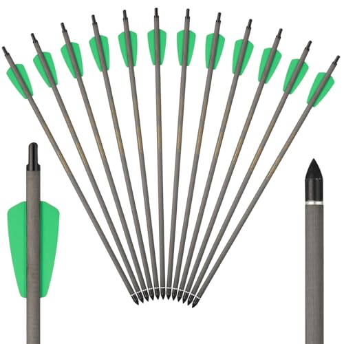 Warebest Crossbow Bolts 15 Inch Archery Carbon Crossbow Arrows with Moon Nocks Hunting Archery Arrows（12pcs (Green)