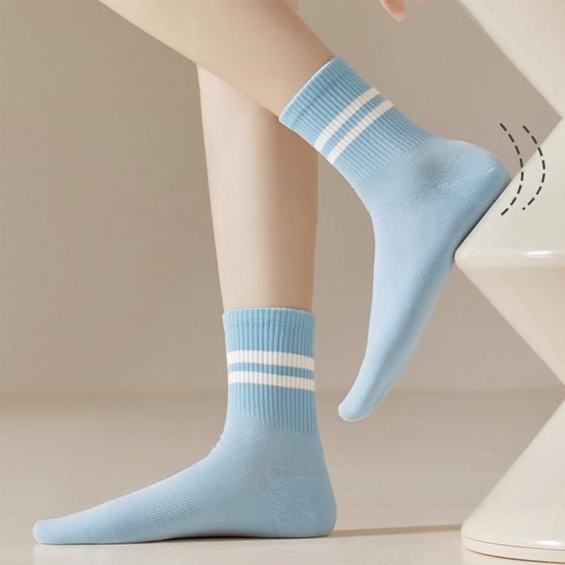 1 Pair Professional Non-Slip Yoga Socks With Lace Trim, Striped Mid-Calf Athletic Socks, Textured Grip4