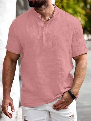 Image of Men Shirt | Black Textured Cotton Blend | Regular Fit Casual Shirt | Half Short Sleeve | Mandarin Chinese Collar | Button Down | Summer Office Wear | Stylish Shirt for Men