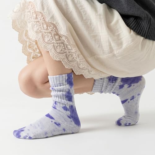 Image of COUVER Womens Scrunched Slouch Socks Soft Cotton Breathable Retro Crew or Knee High, Multiple Colors