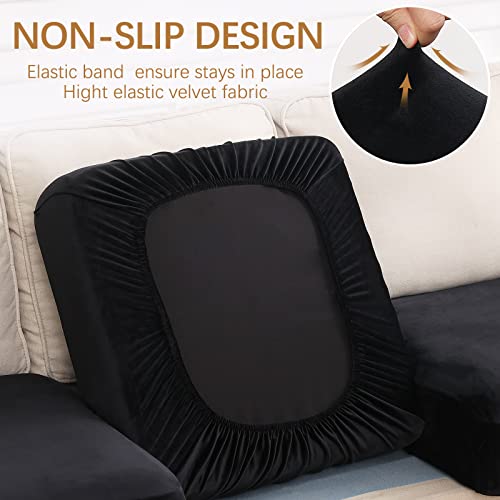 Hyha Velvet Stretch Couch Cushion Covers, Thick Cushion Slipcover For Chair Loveseat Sofa Cushion Furniture Protector Sofa Seat Cushion Sofa Cover With Elastic Bottom (2 Packs, Black) #TOP1