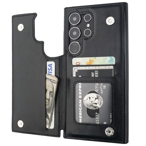 ONETOP Compatible with Samsung Galaxy S24 Ultra Wallet Case with Card Holder PU Leather Kickstand Card Slots Case Double Magnetic Clasp and Durable Shockproof Cover 5G 6.8 Inch(Black)