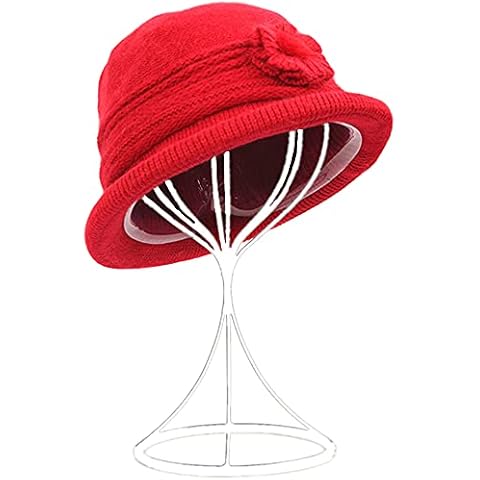 ZffXH Winter Wool Knit Cloche Hat 1920 Vintage Beanie Cap Bowler Church Bucket Hat for Women Ladies Red Cover