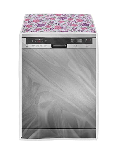 Image of Classic Dishwasher Cover Suitable for LG of 12, 13, 14 and 15 Place Setting (63cmsX63cmsX81cms, White & Pink Flower)
