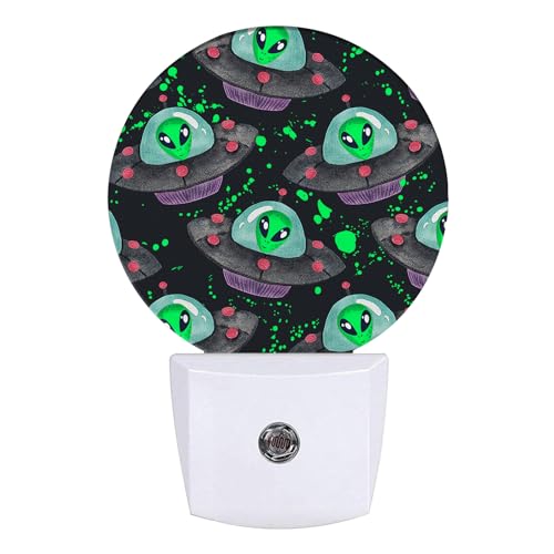 Image of Alien Night Light Spaceship Night Lights LED Lamp Round Plug into Wall Nightlight with Dusk to Dawn Sensor Home Hallway Stairway Kitchen Decor