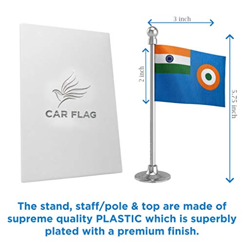 The Flag Corporation Indian Air Force Car Dashboard Flag 2in x 3in with A Plastic Liquid Chrome Base